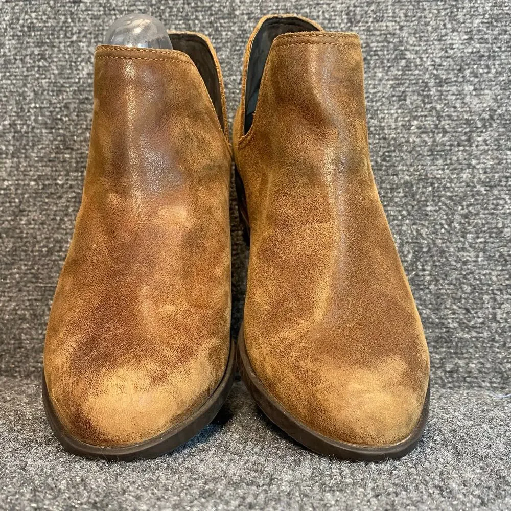 Sorel Out N About Brown Leather Ankle Boots Slip On Low Heel Booties Women's 9.5